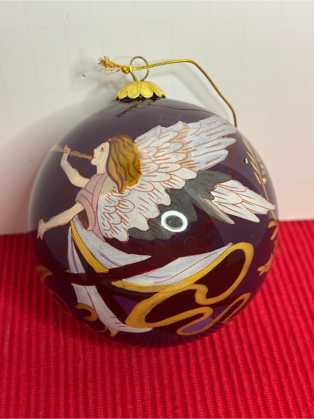 Li Bien Hand-Painted Angel Christmas Ornament - Deep Purple and Gold